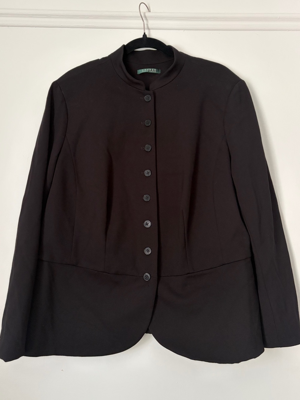Ralph Lauren Black Button-Front Mandarin Collar Women's Blazer Size 18
